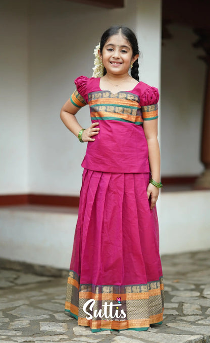 Padmaja Cotton Pavadai Sattai - Pink Kids-Suttis