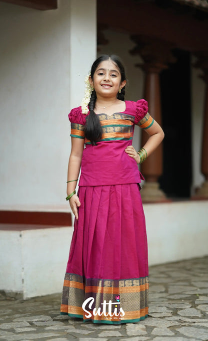 Padmaja Cotton Pavadai Sattai - Pink Kids-Suttis