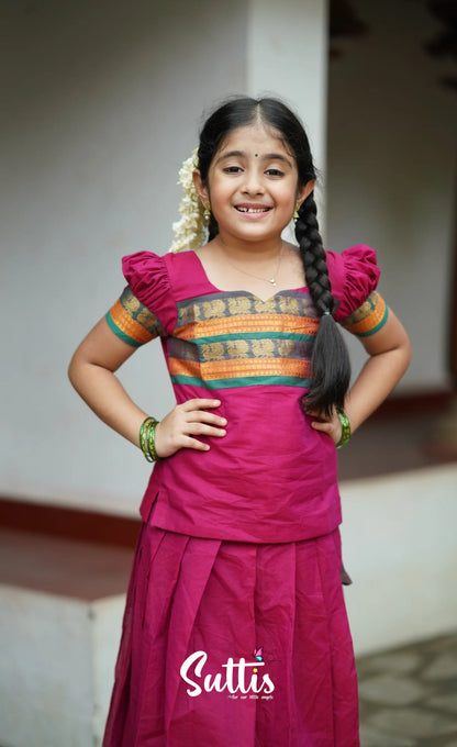 Padmaja Cotton Pavadai Sattai - Pink Kids-Suttis