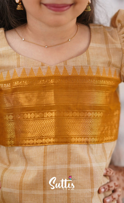 Padmaja Cream Shade And Dark Mustard Tone Cotton Pavadai Sattai Kids-Suttis