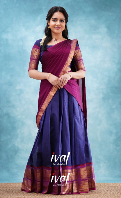 Padmaja - Dark Blue And Magenta Cotton Halfsaree Half Sarees