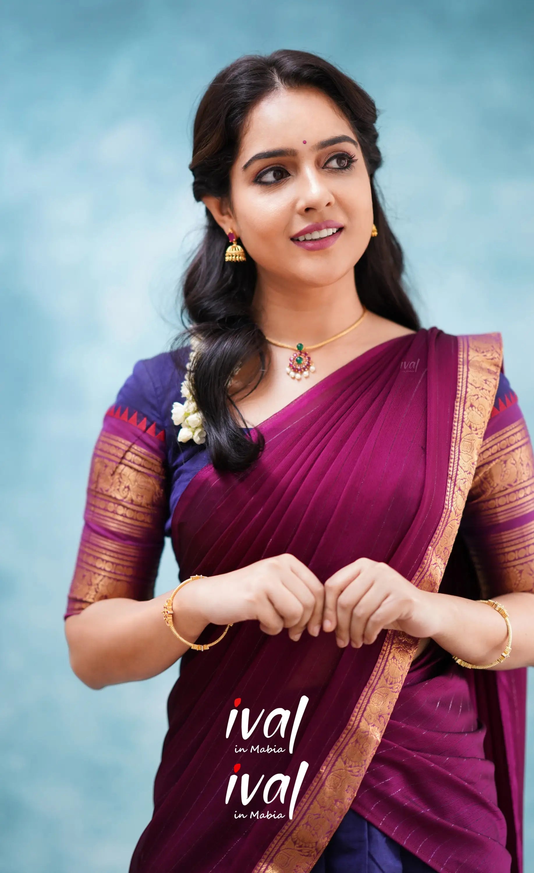 Padmaja - Dark Blue And Magenta Cotton Halfsaree Half Sarees