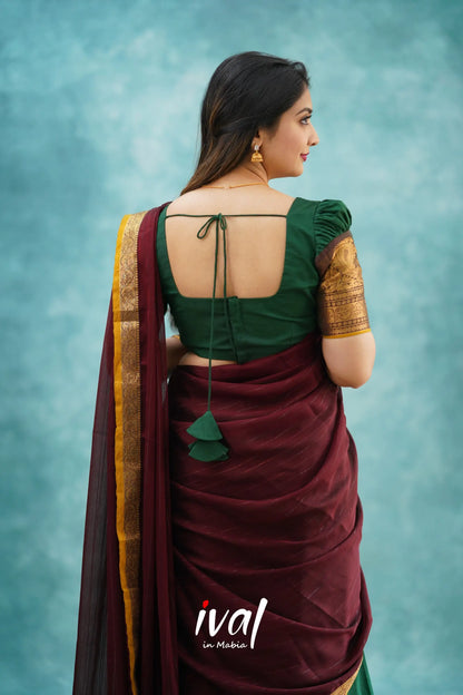 Padmaja - Dark Green And Maroon Cotton Halfsaree Half Sarees