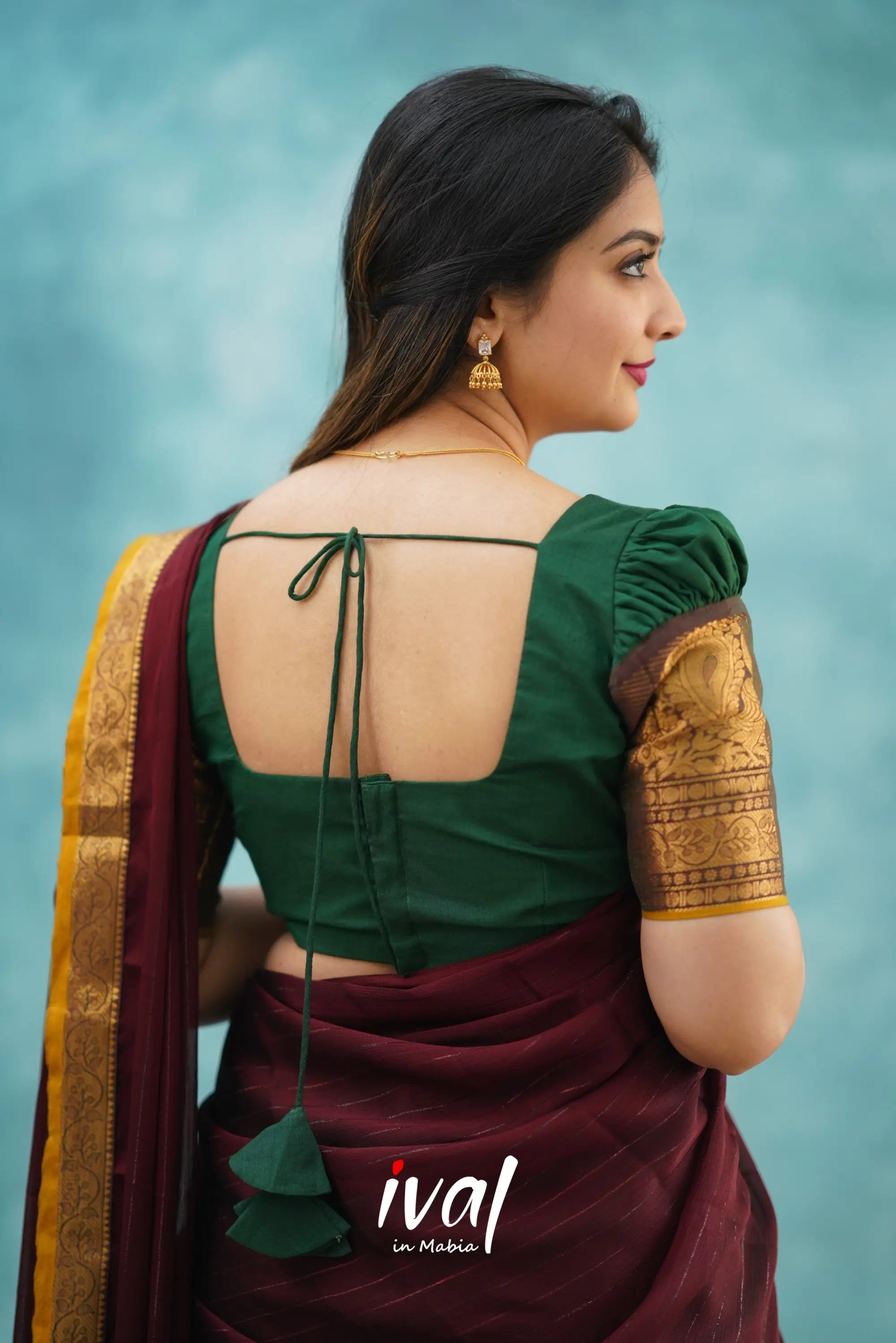 Padmaja - Dark Green And Maroon Cotton Halfsaree Half Sarees