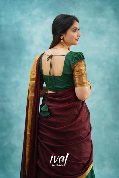 Padmaja - Dark Green And Maroon Cotton Halfsaree Half Sarees