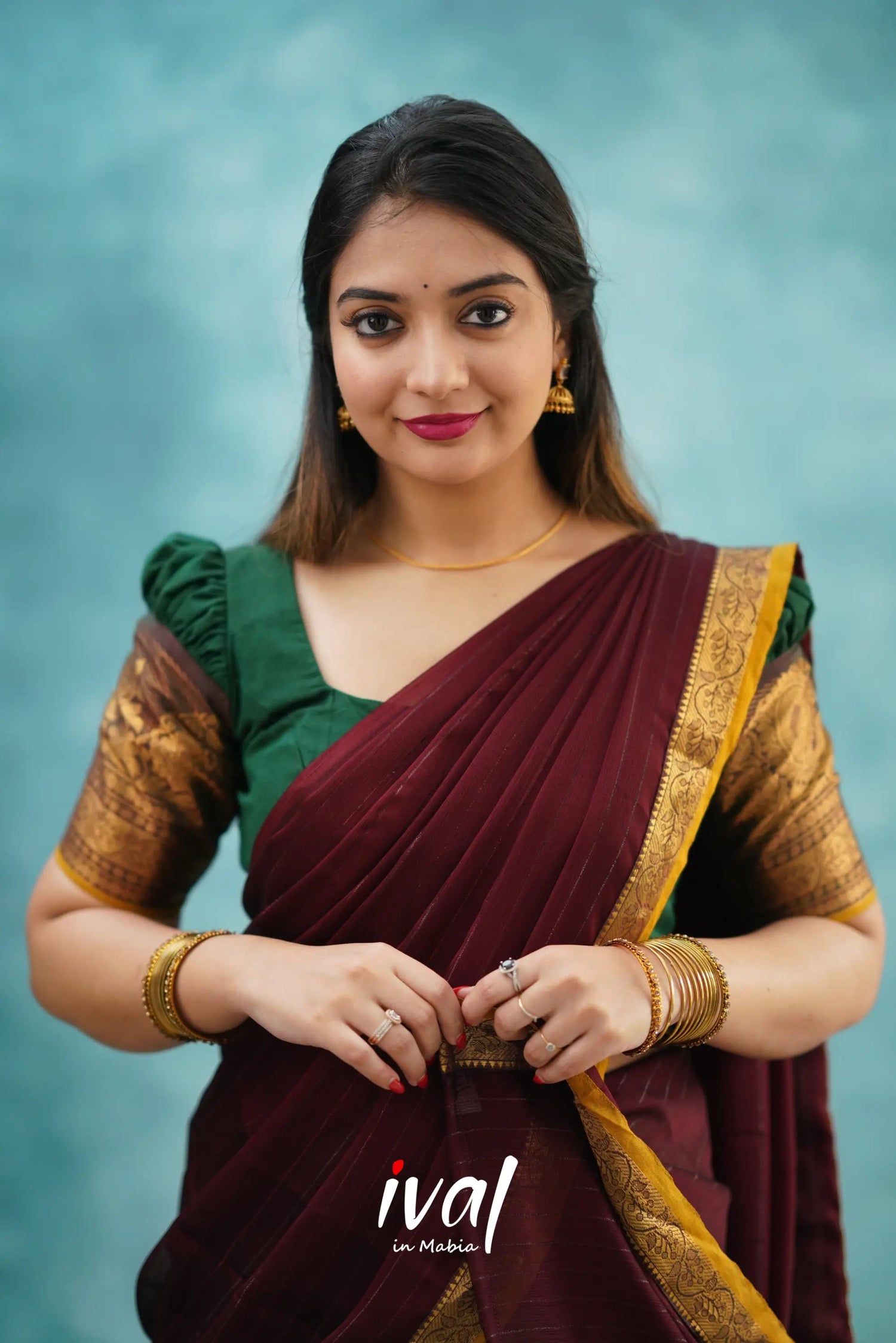 Padmaja - Dark Green And Maroon Cotton Halfsaree Half Sarees