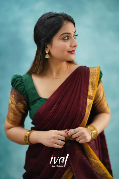 Padmaja - Dark Green And Maroon Cotton Halfsaree Half Sarees