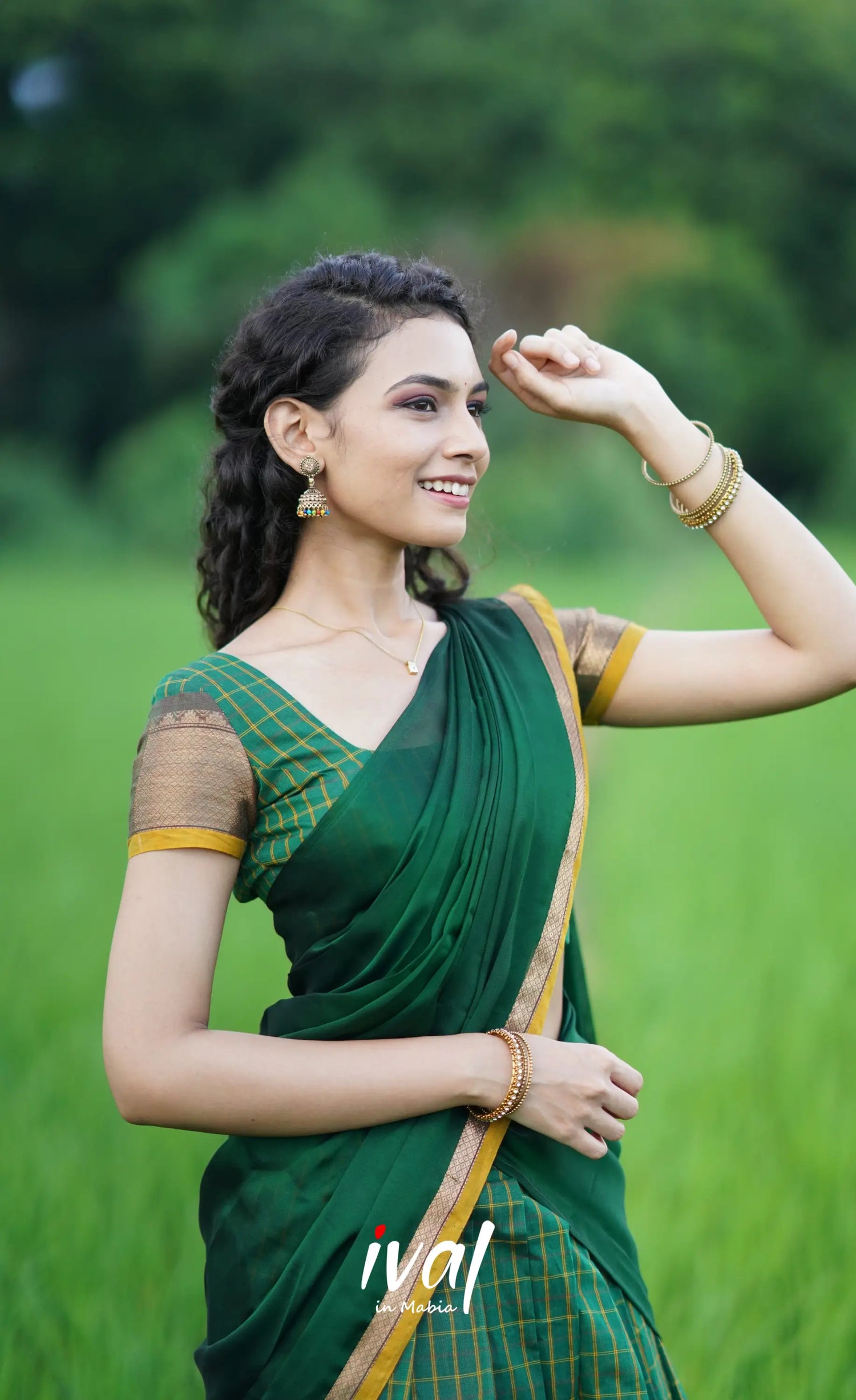 Padmaja- Dark Green Cotton Halfsaree Half Sarees