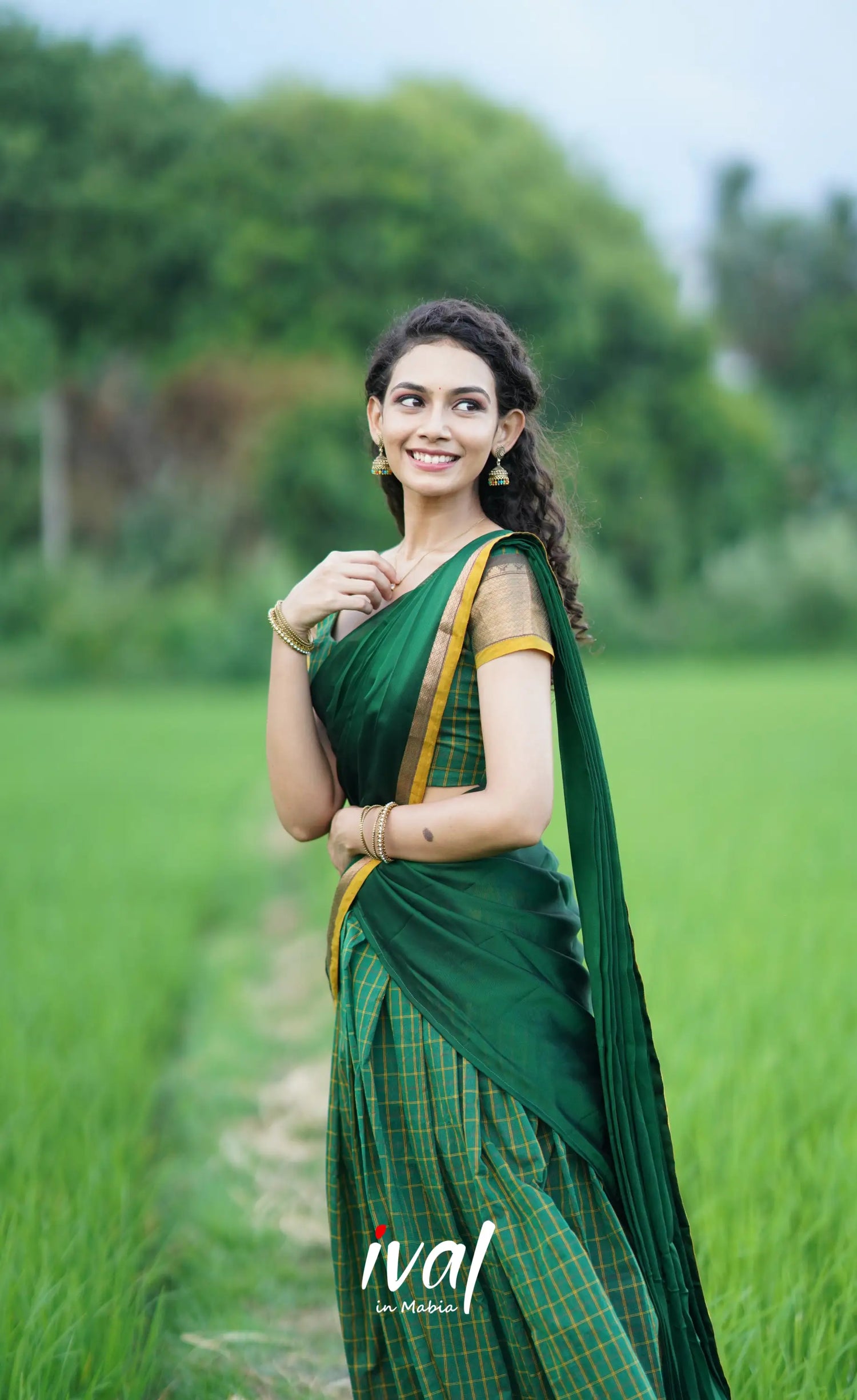 Padmaja- Dark Green Cotton Halfsaree Half Sarees