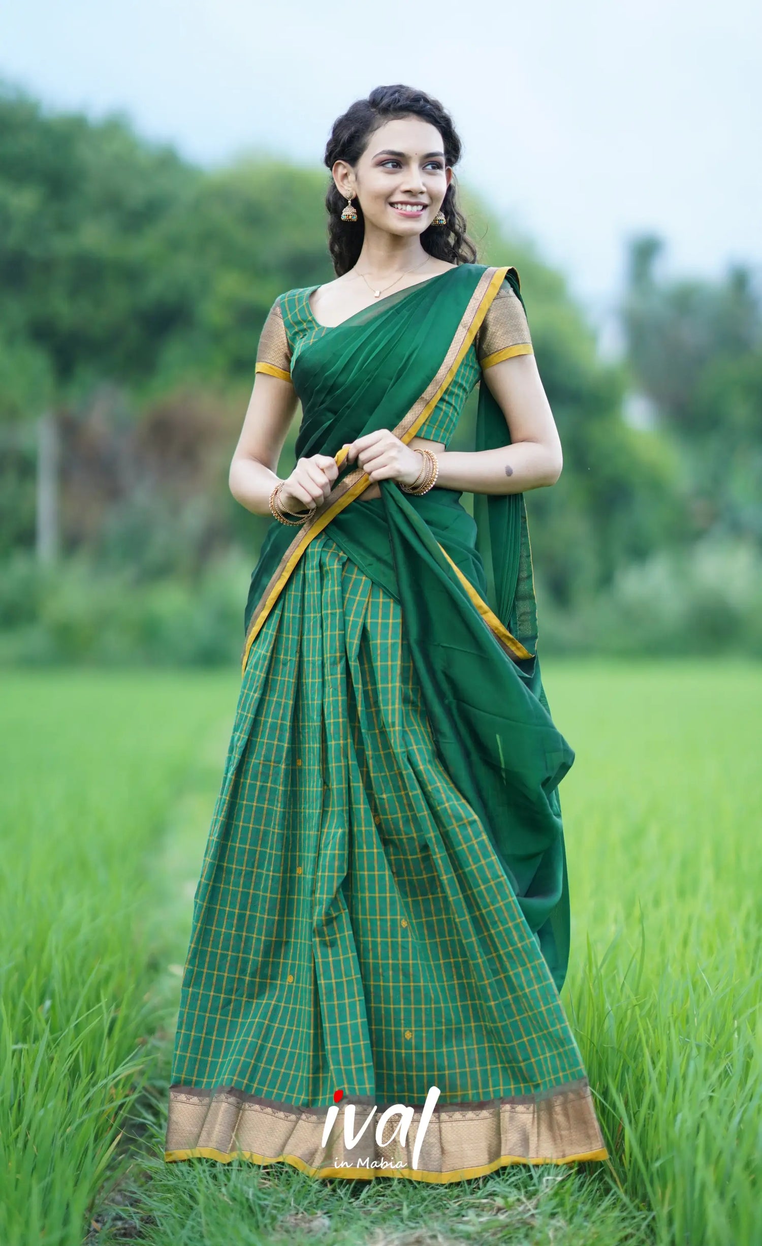 Padmaja- Dark Green Cotton Halfsaree Half Sarees