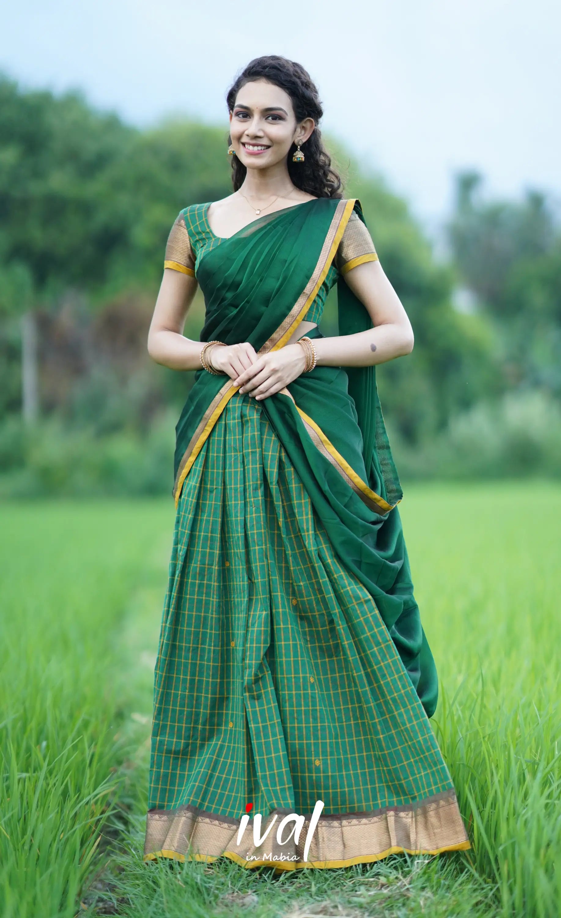 Padmaja- Dark Green Cotton Halfsaree Half Sarees