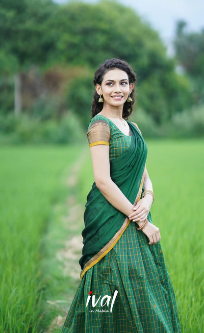 Padmaja- Dark Green Cotton Halfsaree Half Sarees