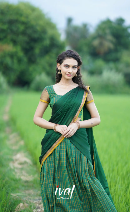 Padmaja- Dark Green Cotton Halfsaree Half Sarees