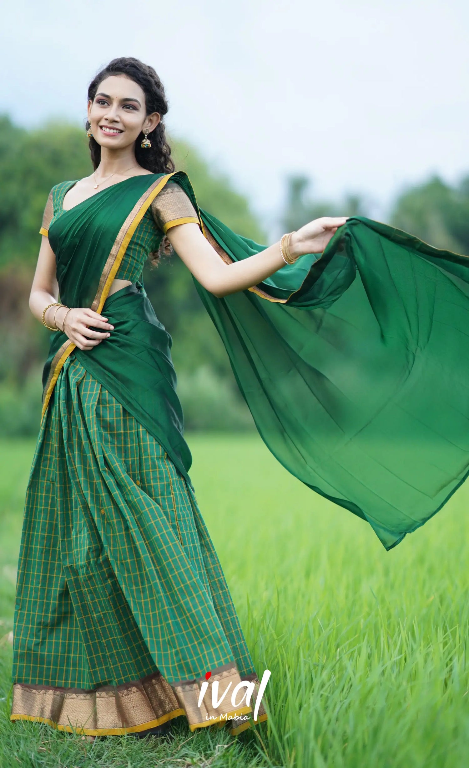 Padmaja- Dark Green Cotton Halfsaree Half Sarees