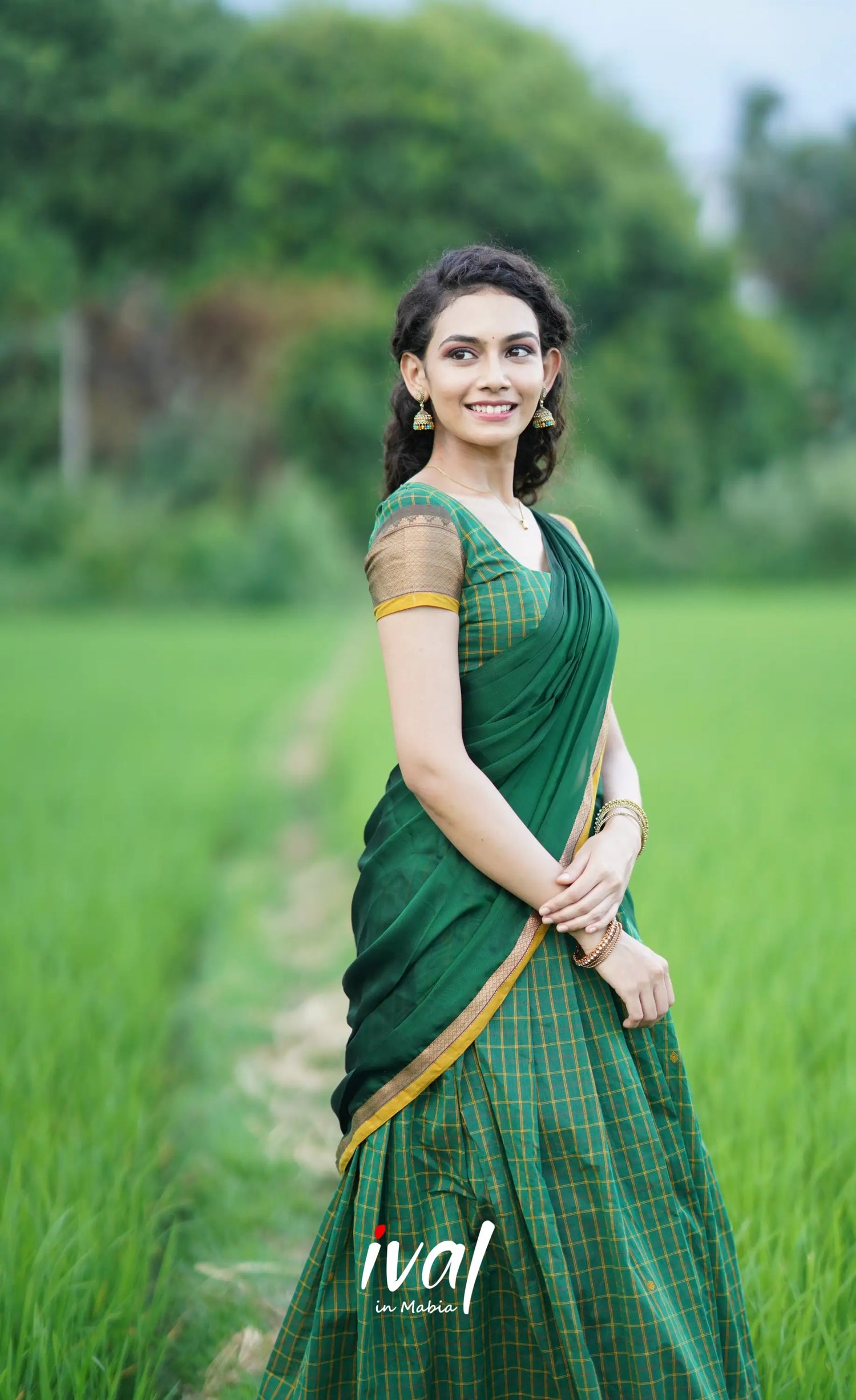 Padmaja- Dark Green Cotton Halfsaree Half Sarees