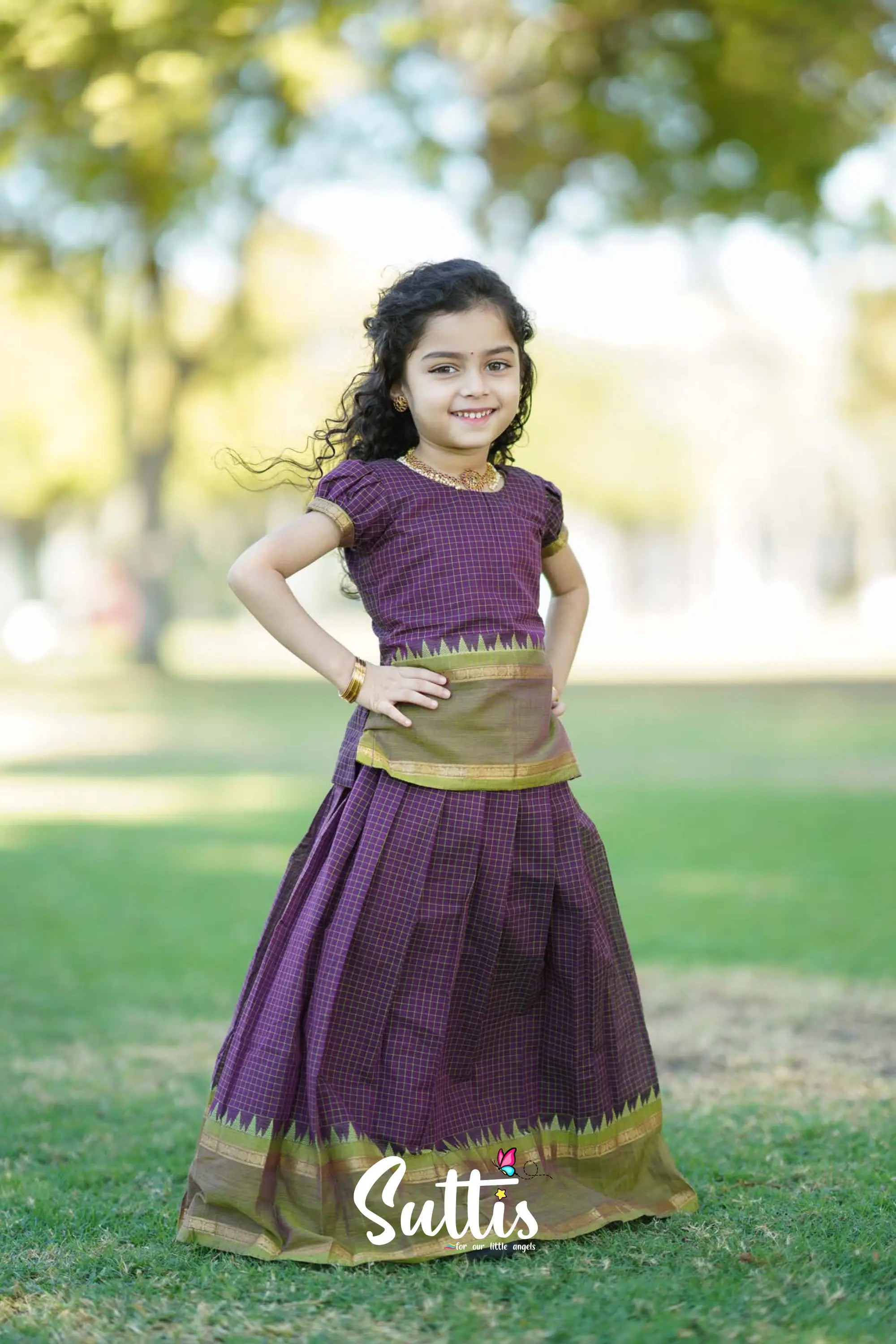 Padmaja - Dark Purple Pavadai Sattai Kids-Suttis