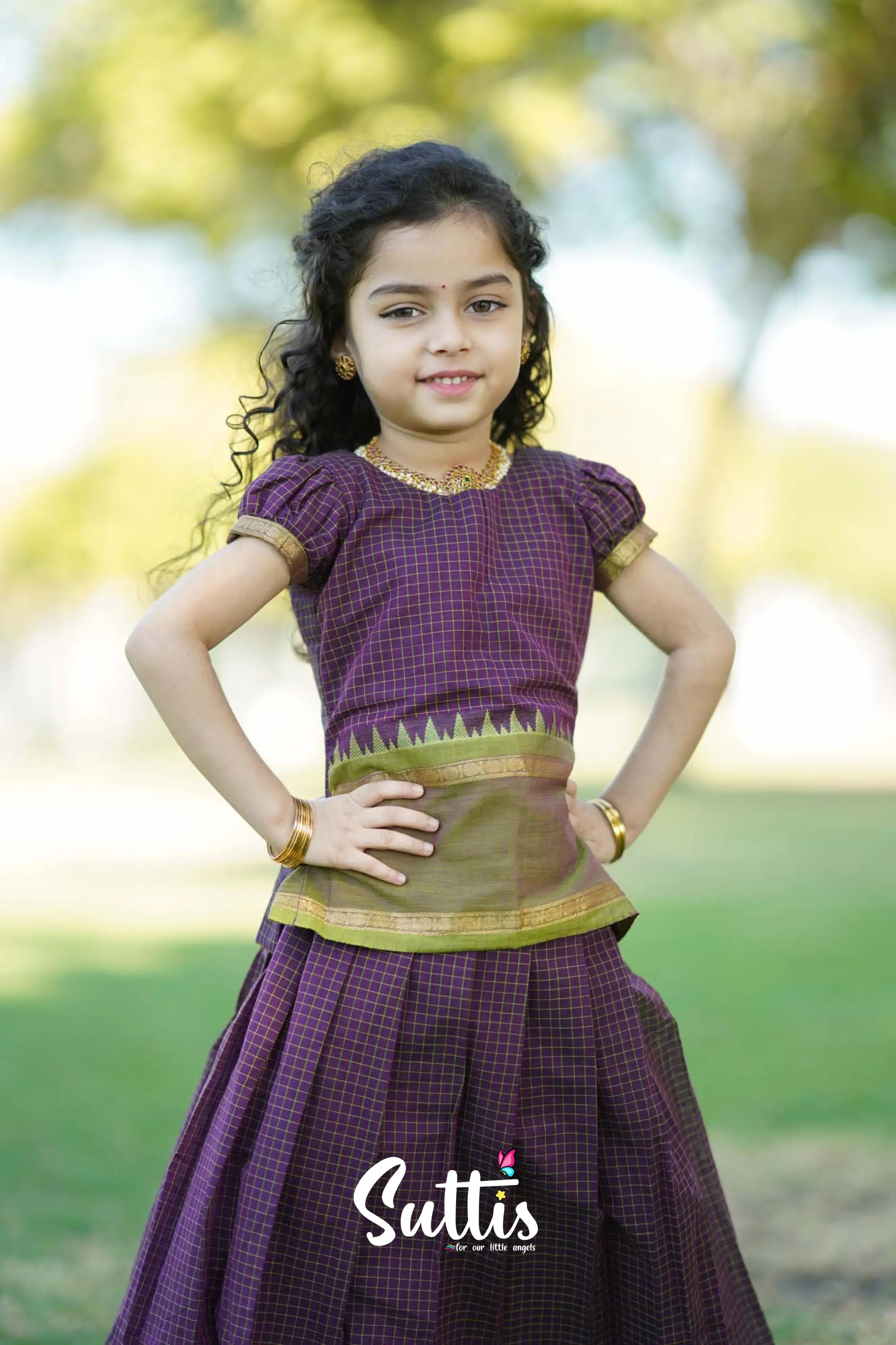 Padmaja - Dark Purple Pavadai Sattai Kids-Suttis