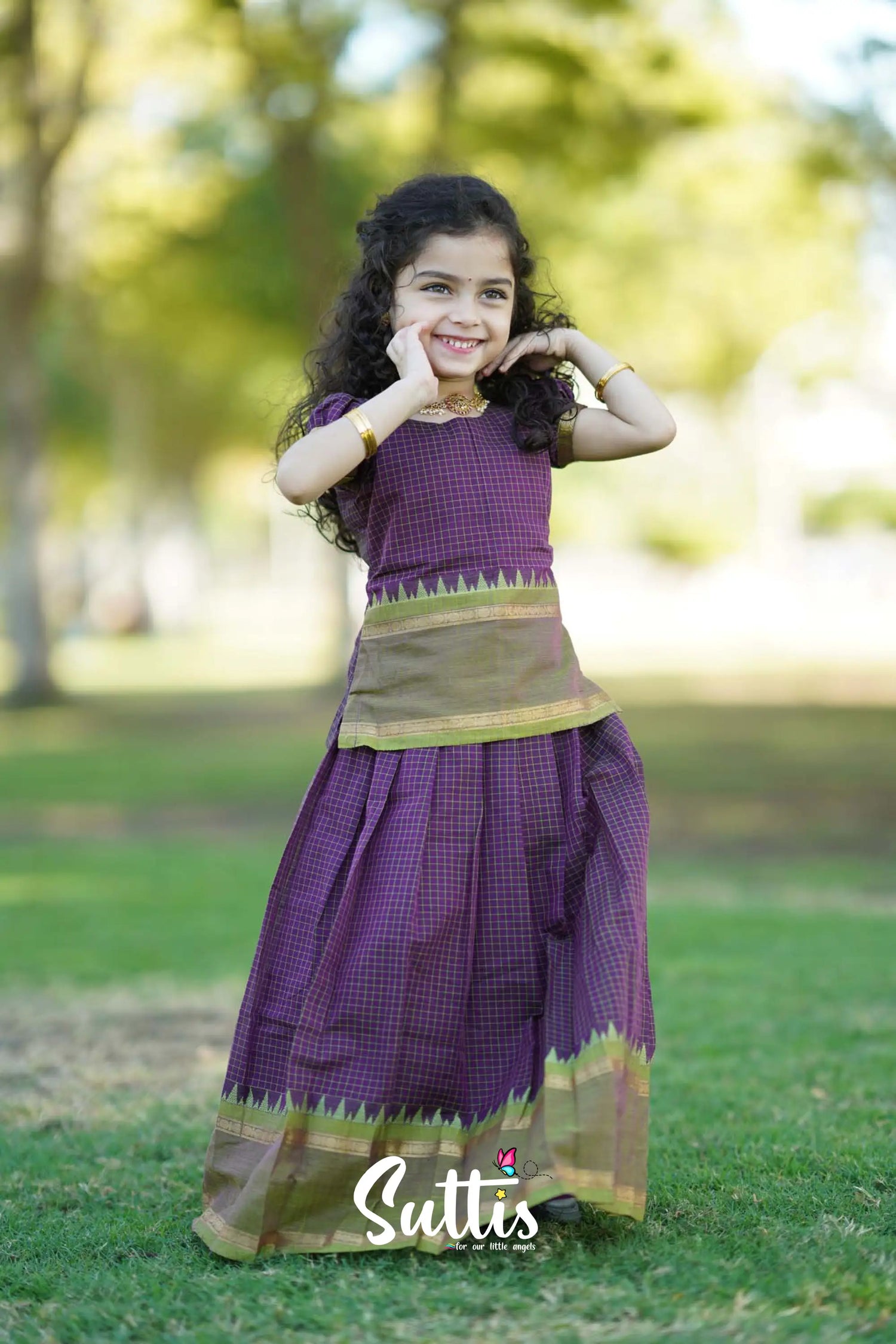 Padmaja - Dark Purple Pavadai Sattai Kids-Suttis