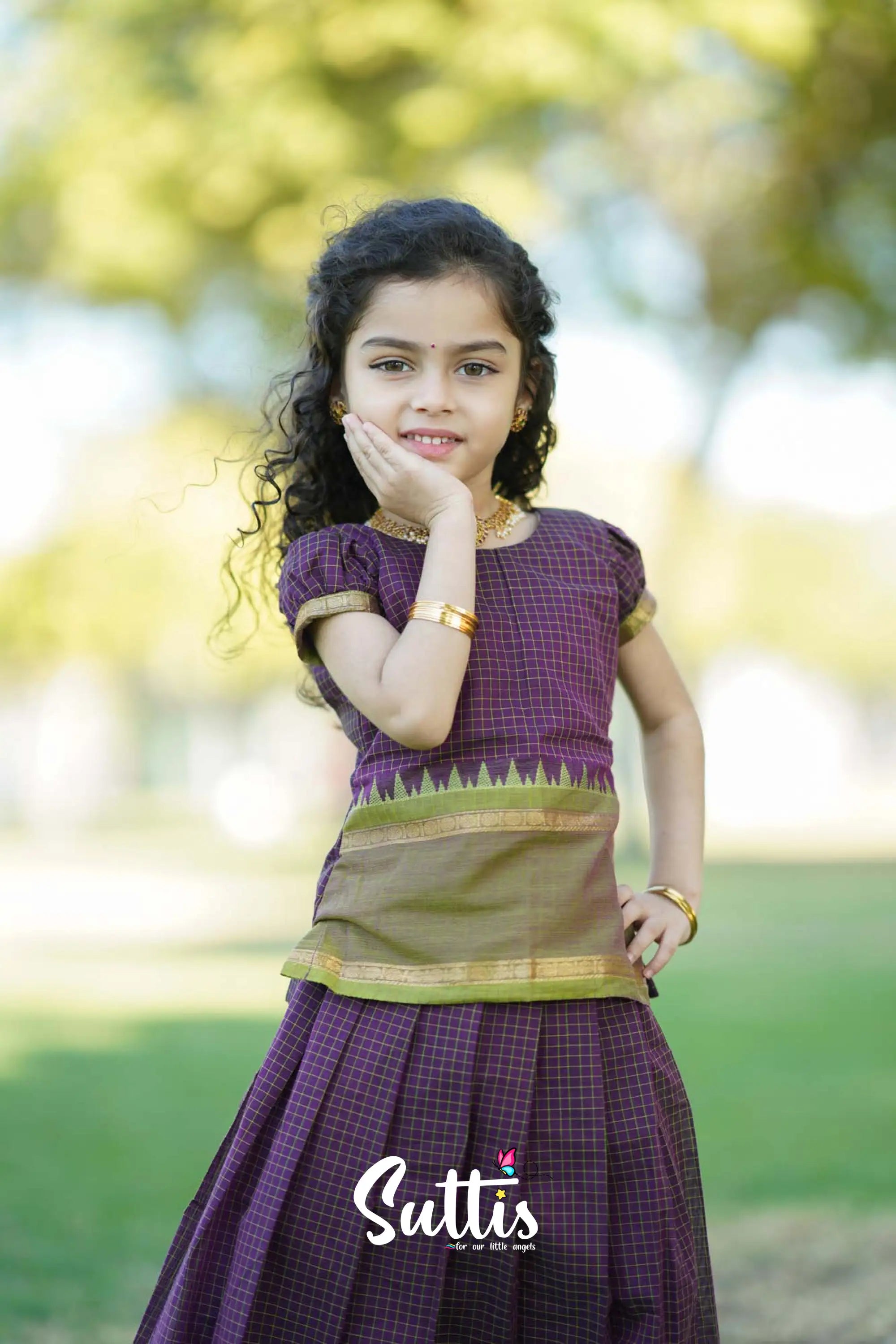 Padmaja - Dark Purple Pavadai Sattai Kids-Suttis