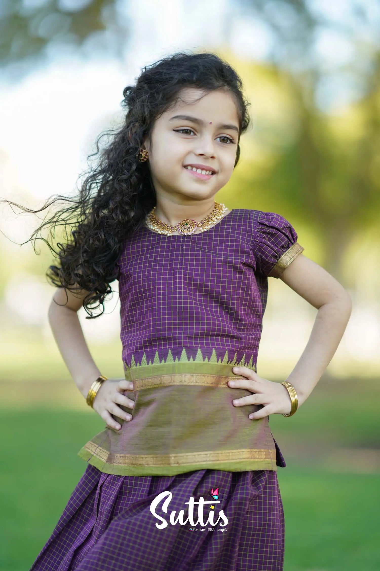 Padmaja - Dark Purple Pavadai Sattai Kids-Suttis