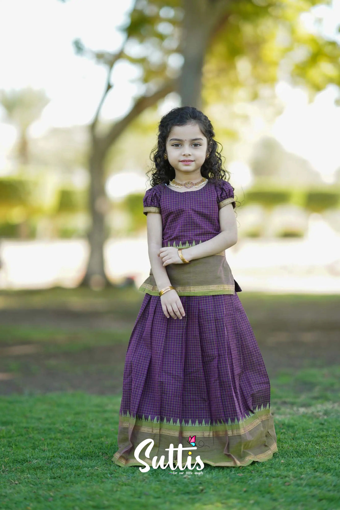 Padmaja - Dark Purple Pavadai Sattai Kids-Suttis