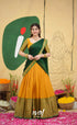 Padmaja - Deep Yellow and Bottle Green Cotton Halfsaree - Half Sarees