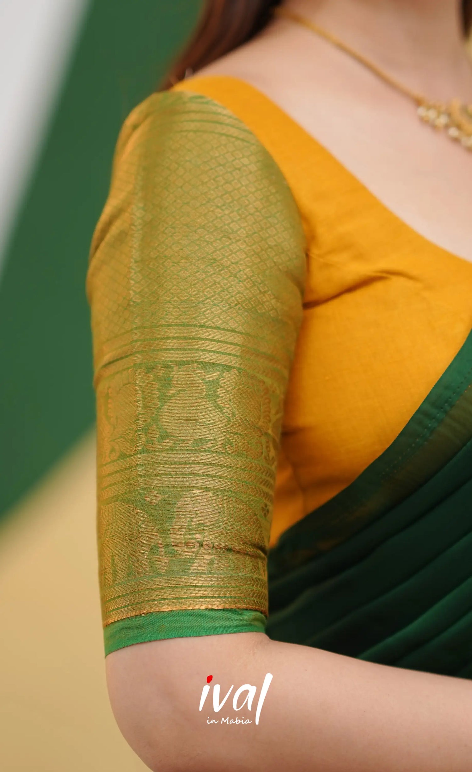 Padmaja - Deep Yellow and Bottle Green Cotton Halfsaree - Half Sarees