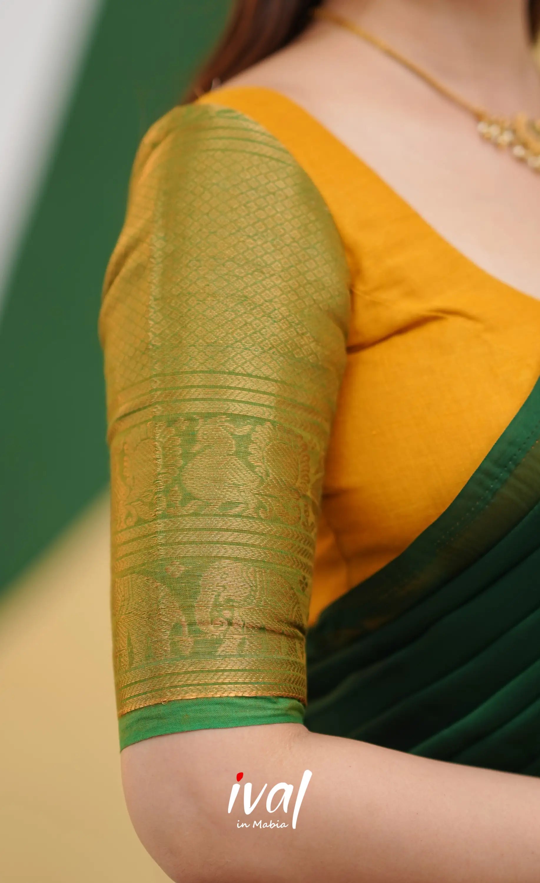 Padmaja - Deep Yellow and Bottle Green Cotton Halfsaree - Half Sarees
