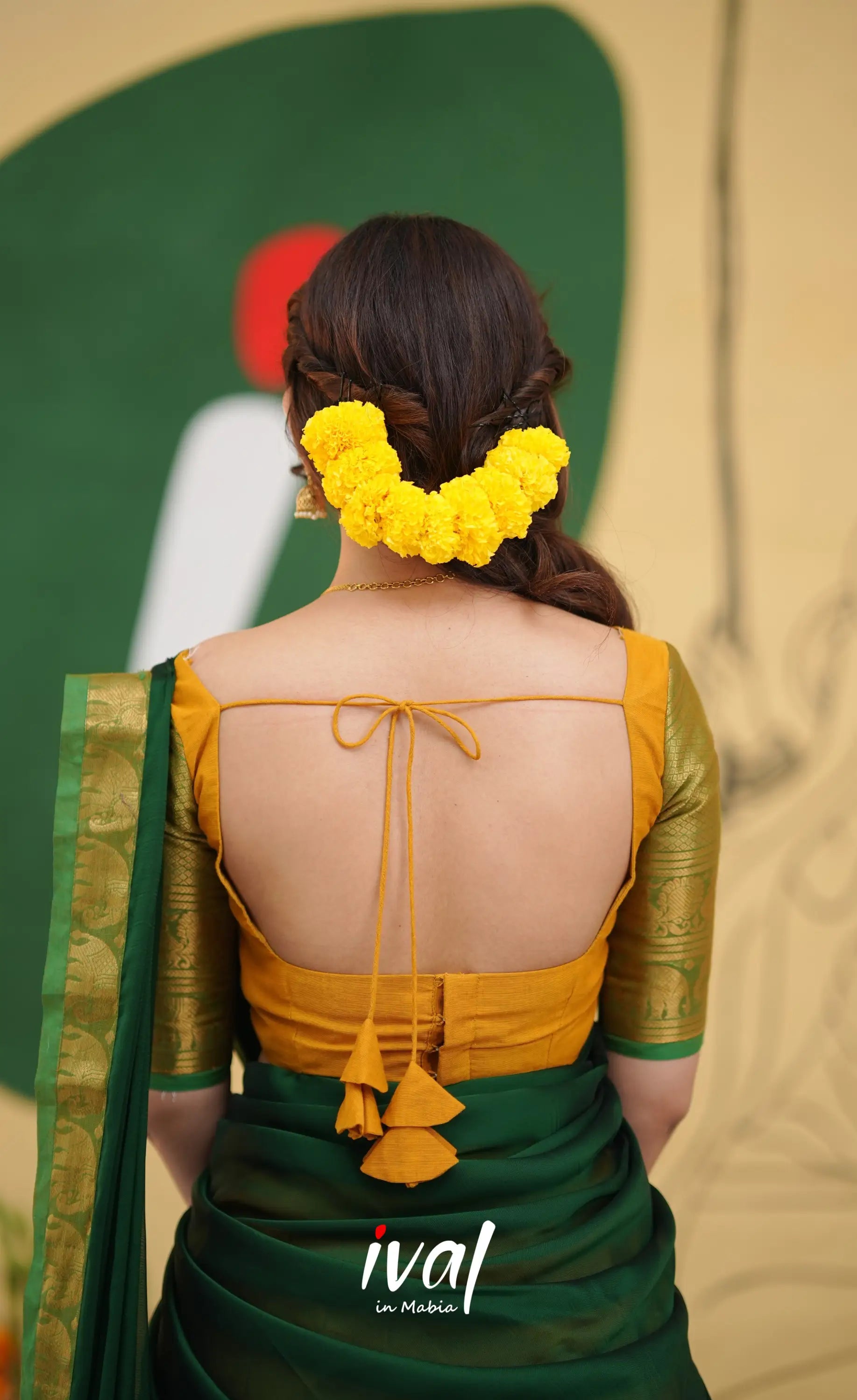 Padmaja - Deep Yellow and Bottle Green Cotton Halfsaree - Half Sarees