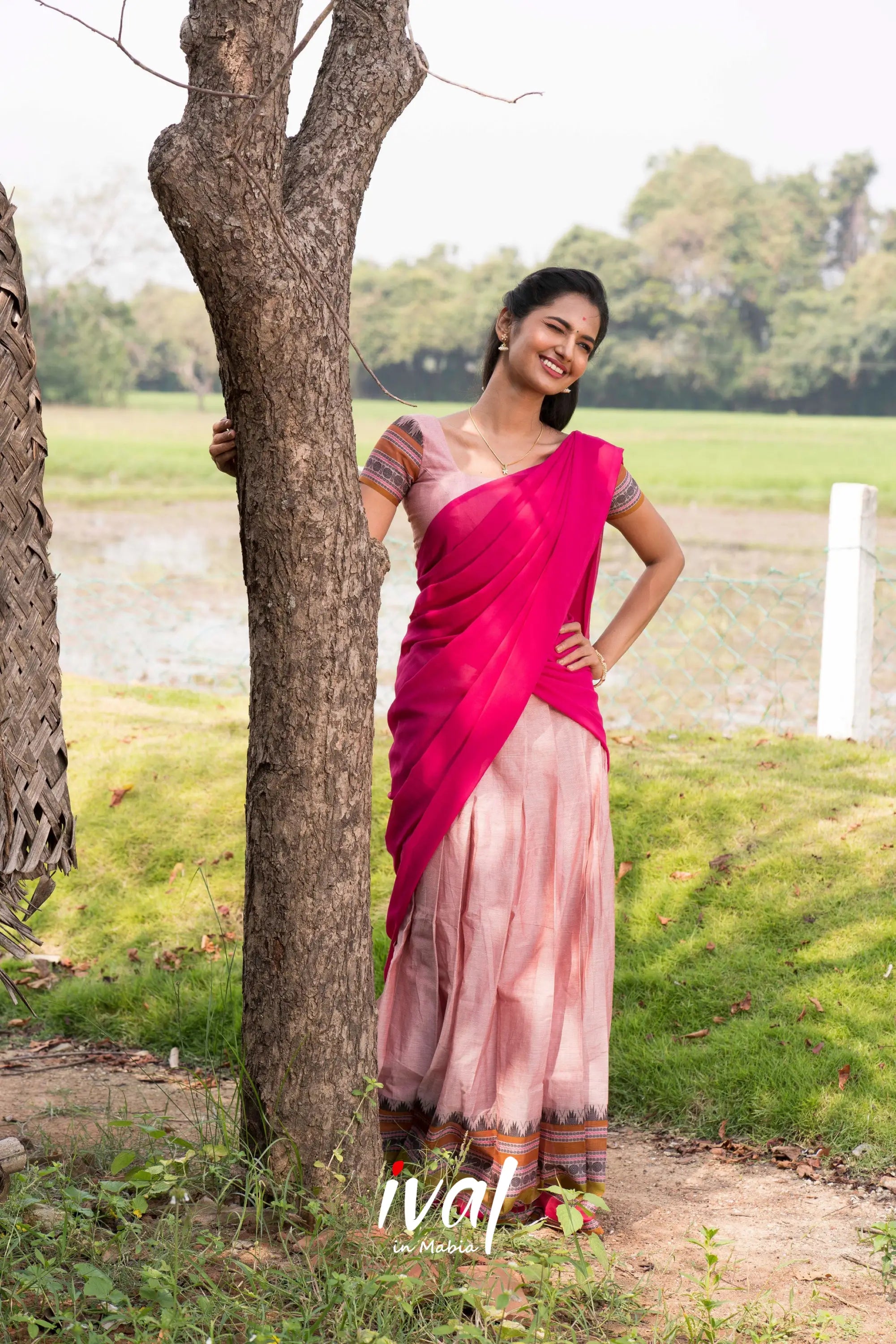 Padmaja - Dull Pink And Cotton Halfsaree Half Sarees