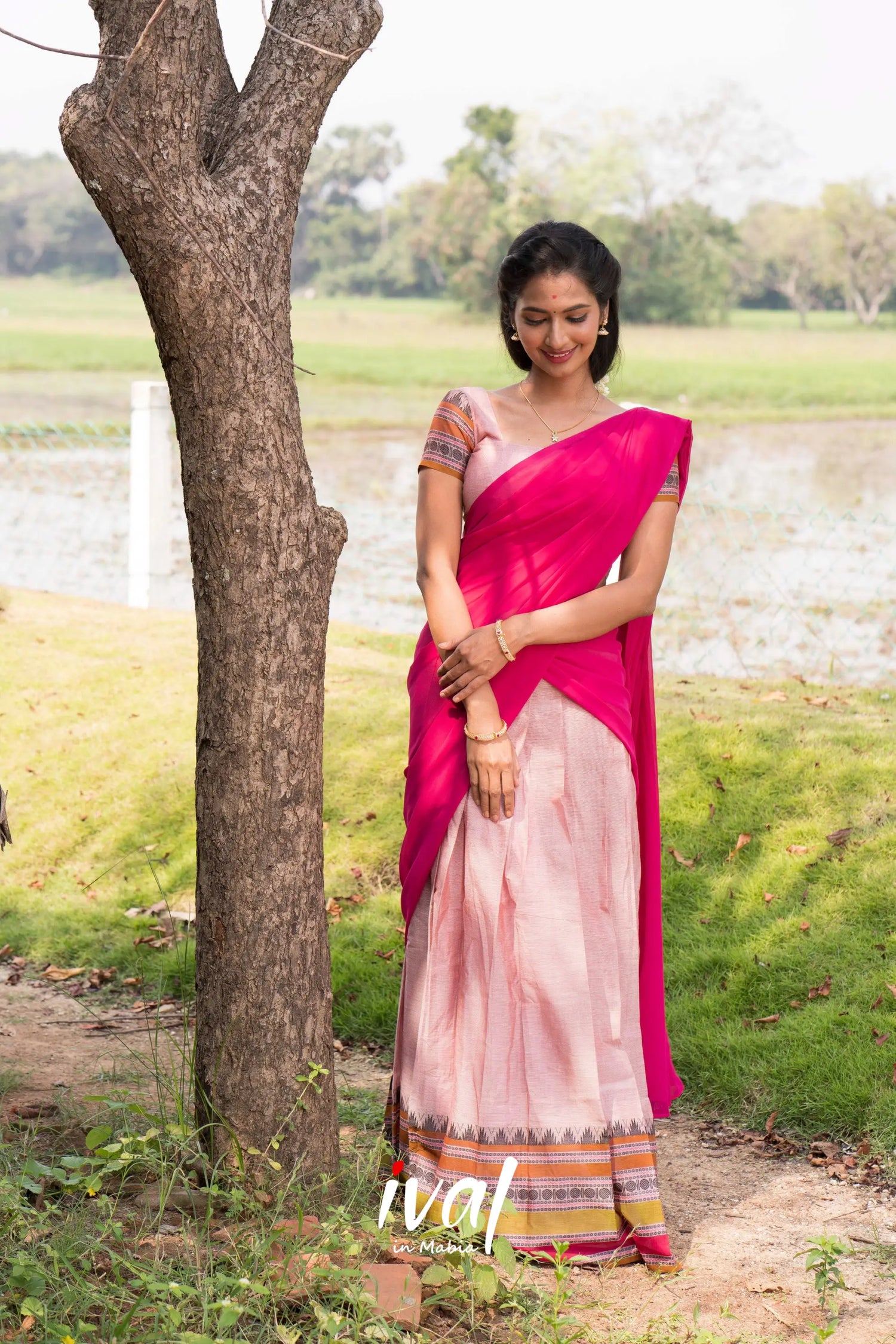 Padmaja - Dull Pink And Cotton Halfsaree Half Sarees