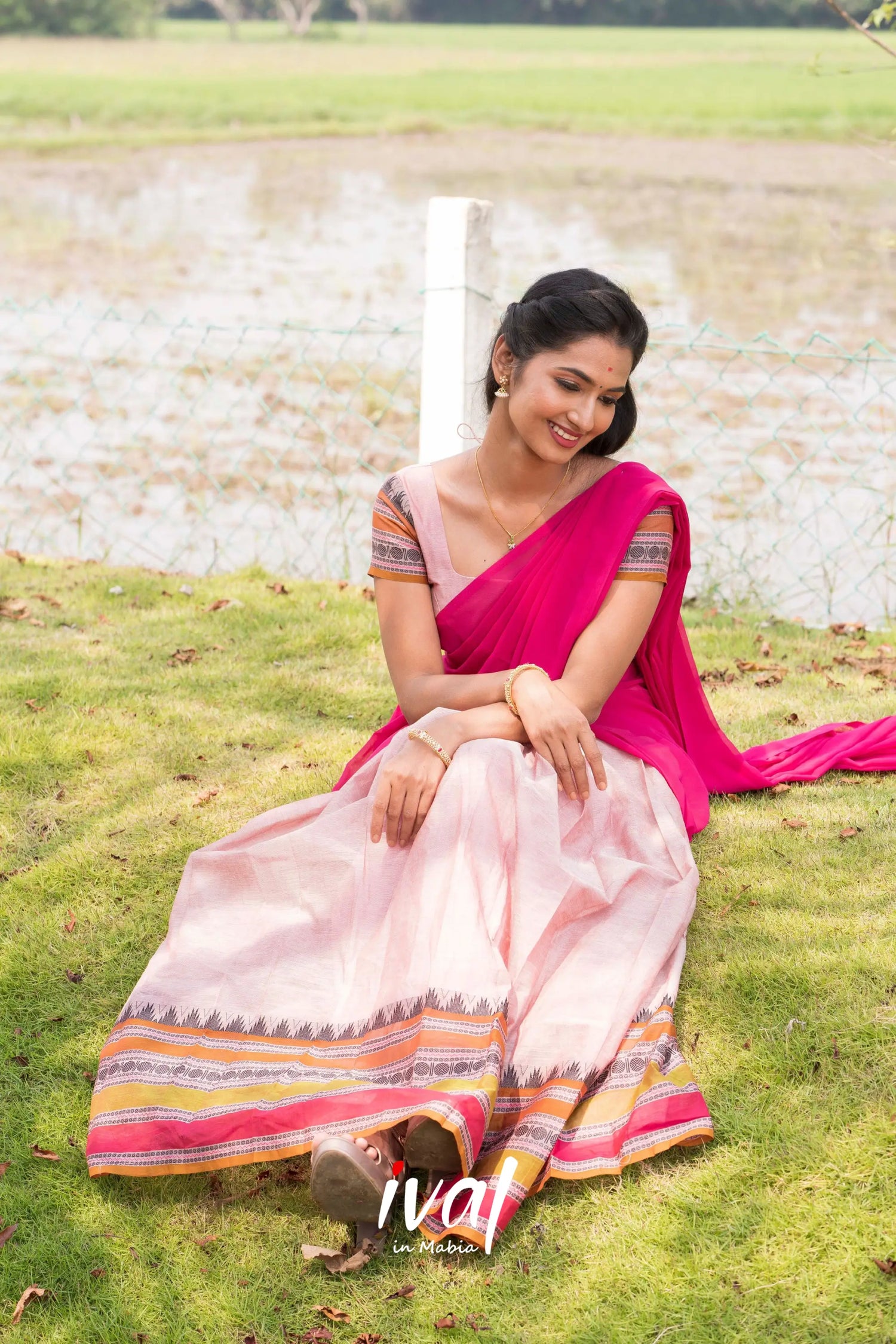 Padmaja - Dull Pink And Cotton Halfsaree Half Sarees