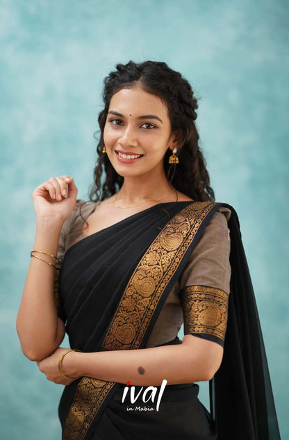 Padmaja - Grayish Brown And Black Cotton Halfsaree Half Sarees