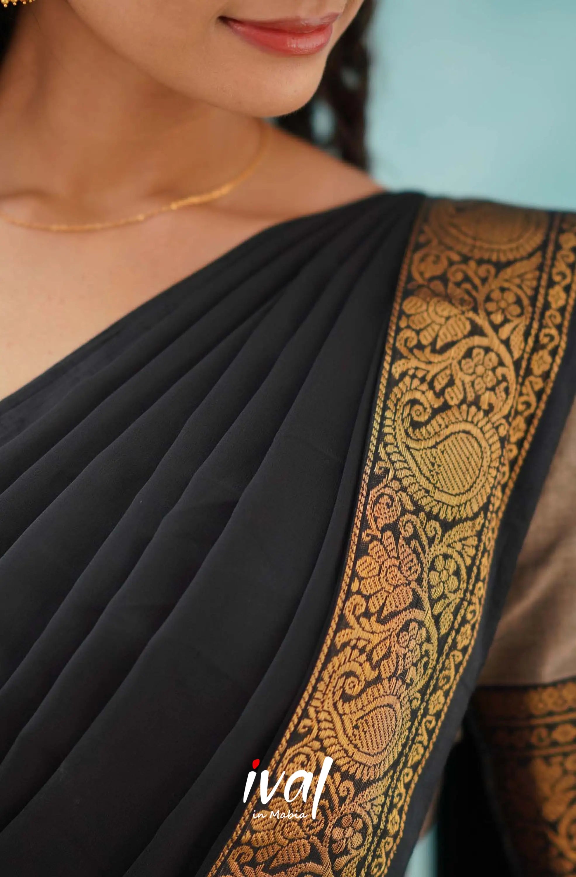 Padmaja - Grayish Brown And Black Cotton Halfsaree Half Sarees