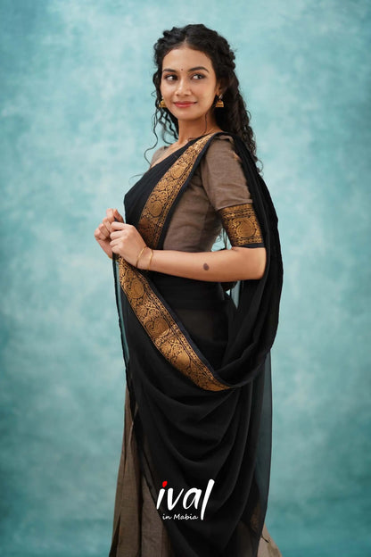 Padmaja - Grayish Brown And Black Cotton Halfsaree Half Sarees