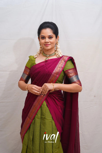 Padmaja - Green And Magenta Cotton Halfsaree Half Sarees