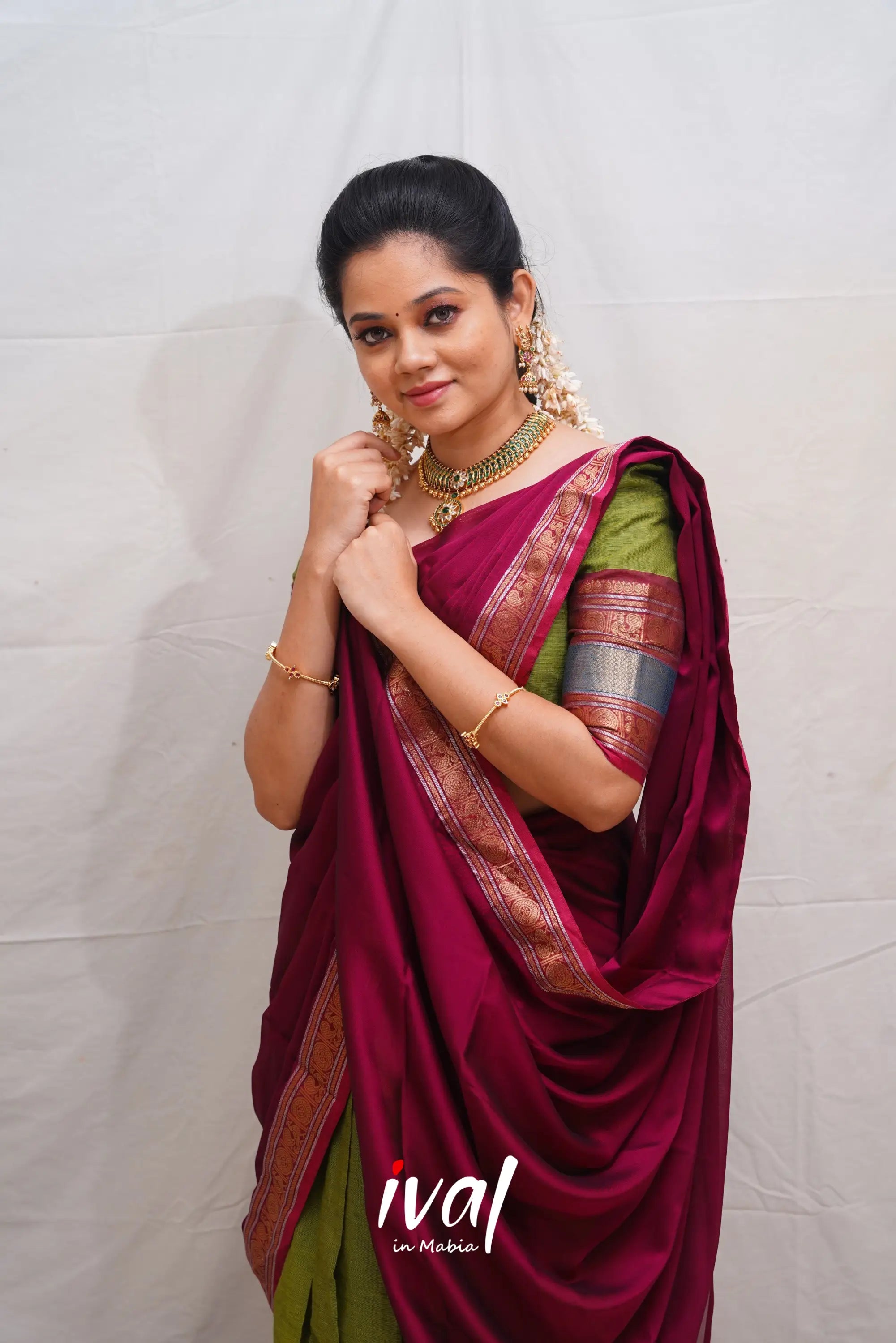 Padmaja - Green And Magenta Cotton Halfsaree Half Sarees