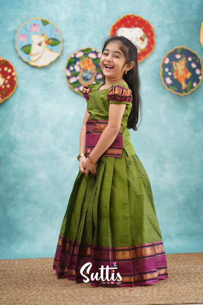 Padmaja - Green And Magenta Pink Pavadai Sattai Kids-Suttis