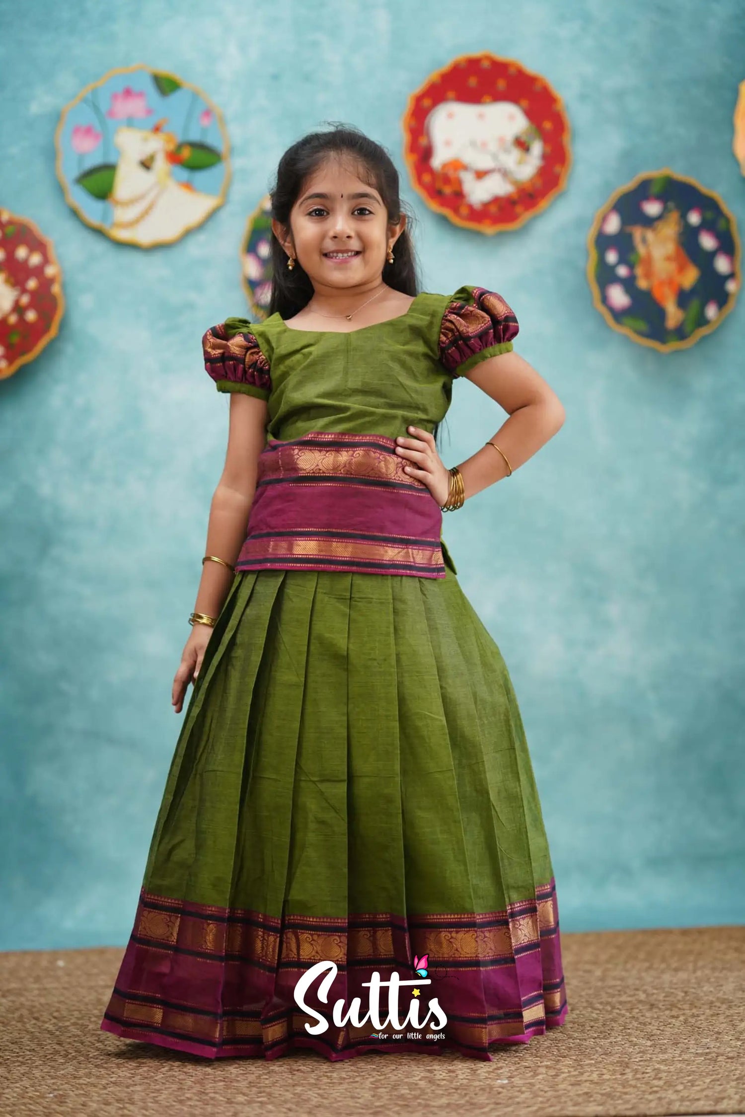 Padmaja - Green And Magenta Pink Pavadai Sattai Kids-Suttis