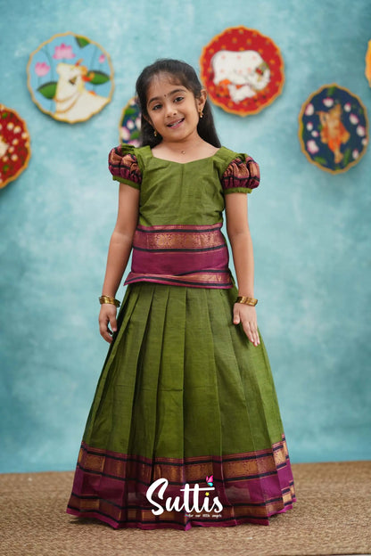 Padmaja - Green And Magenta Pink Pavadai Sattai Kids-Suttis