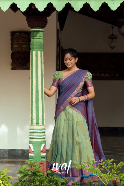 Padmaja - Green And Purple Cotton Halfsaree Half Sarees