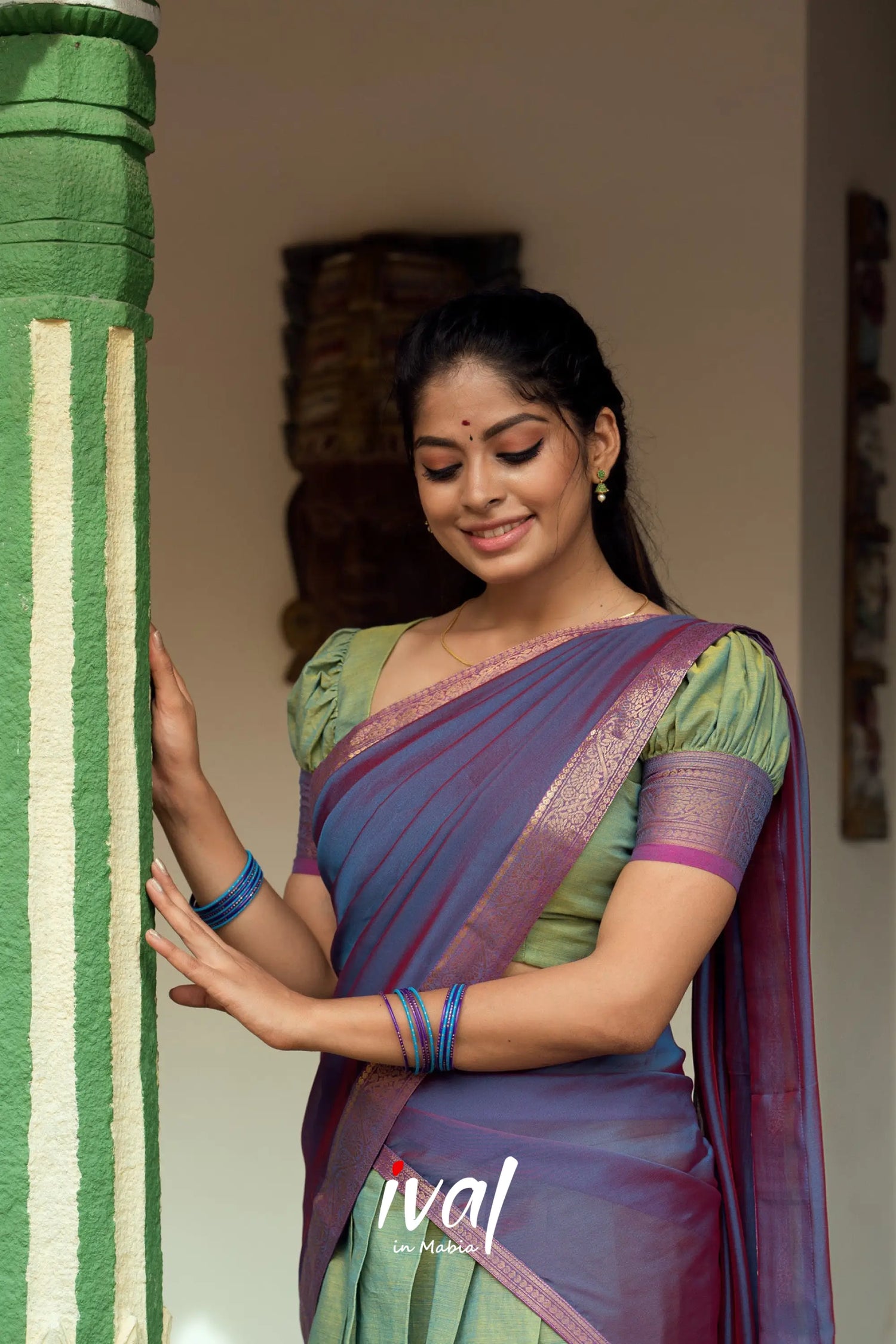 Padmaja - Green And Purple Cotton Halfsaree Half Sarees