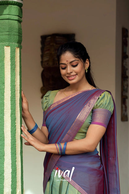 Padmaja - Green And Purple Cotton Halfsaree Half Sarees