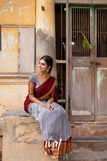 Padmaja - Grey And Maroon Cotton Halfsaree Half Sarees