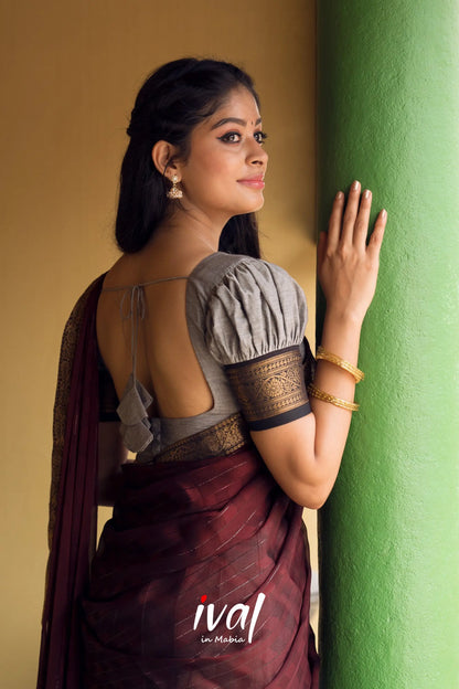 Padmaja - Grey And Maroon Cotton Halfsaree Half Sarees