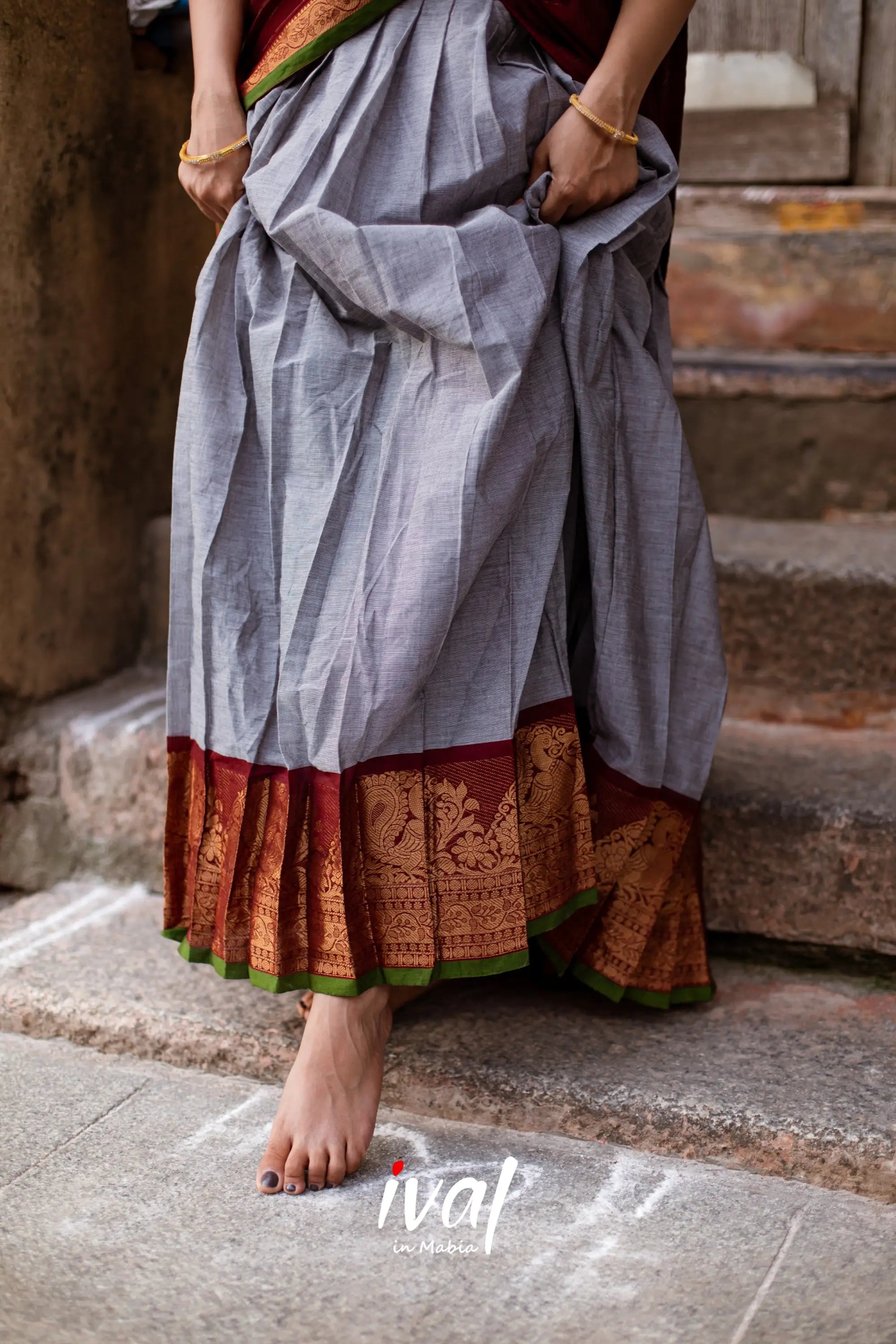 Padmaja - Grey And Maroon Cotton Halfsaree Half Sarees