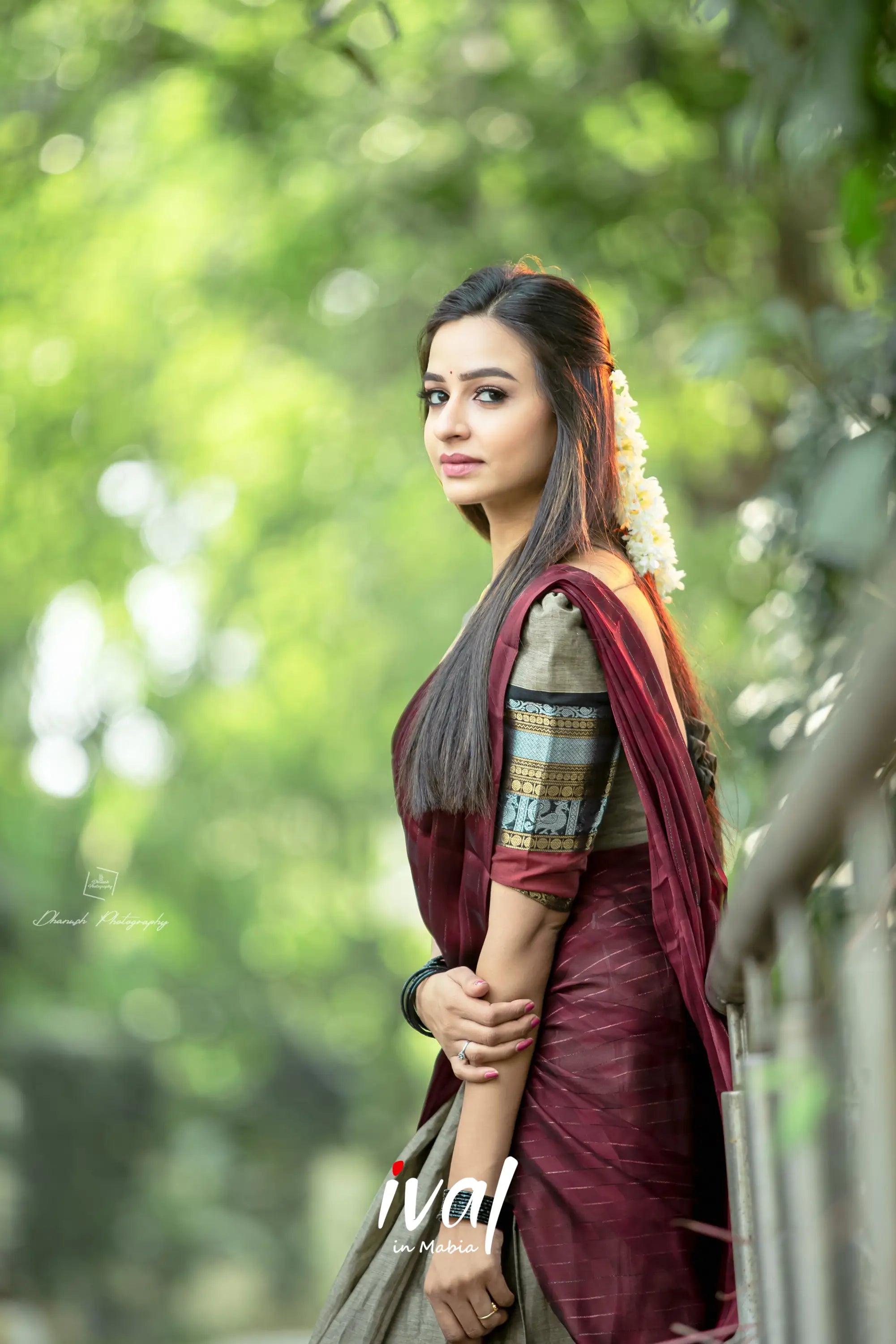 Padmaja - Greyish Brown And Dark Maroon Cotton Halfsaree Half Sarees