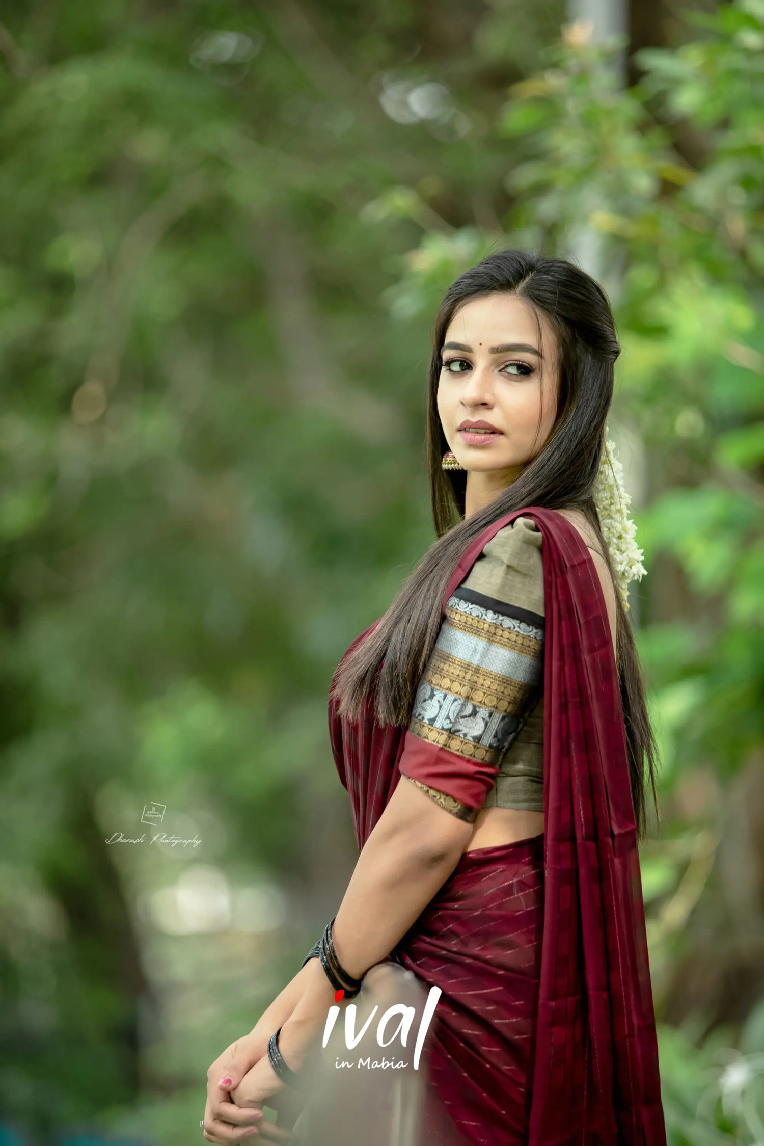 Padmaja - Greyish Brown And Dark Maroon Cotton Halfsaree Half Sarees