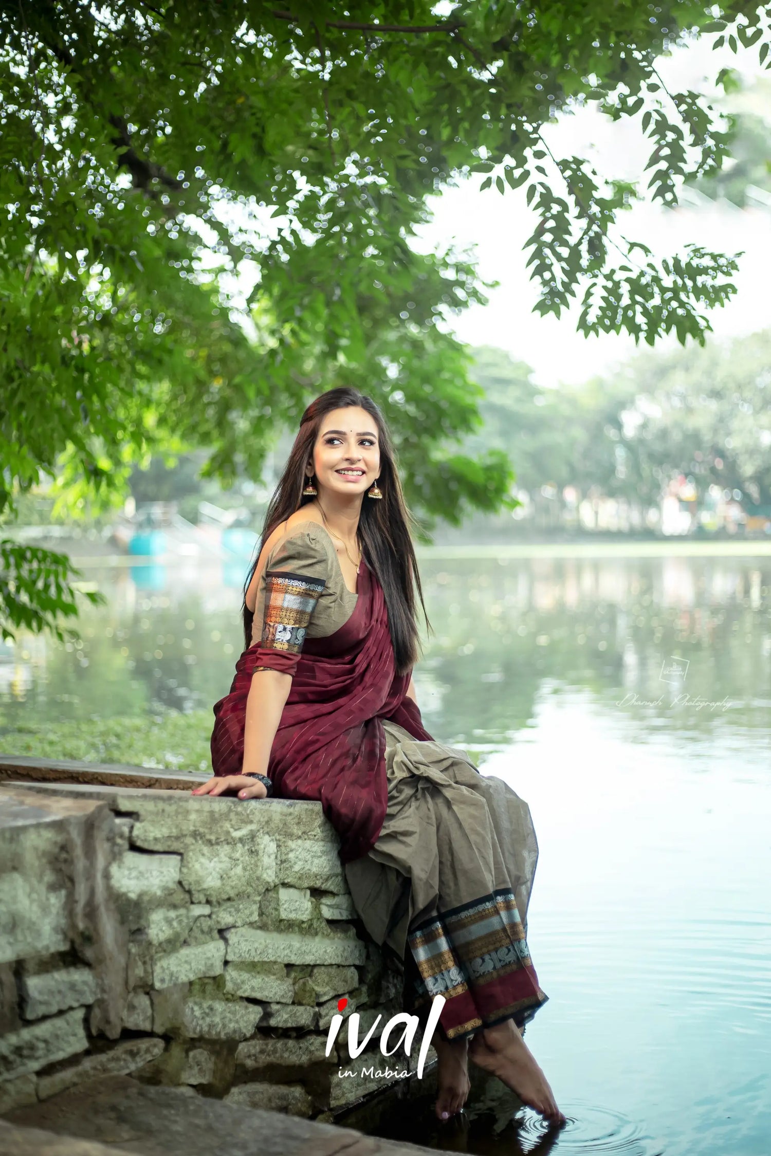 Padmaja - Greyish Brown And Dark Maroon Cotton Halfsaree Half Sarees