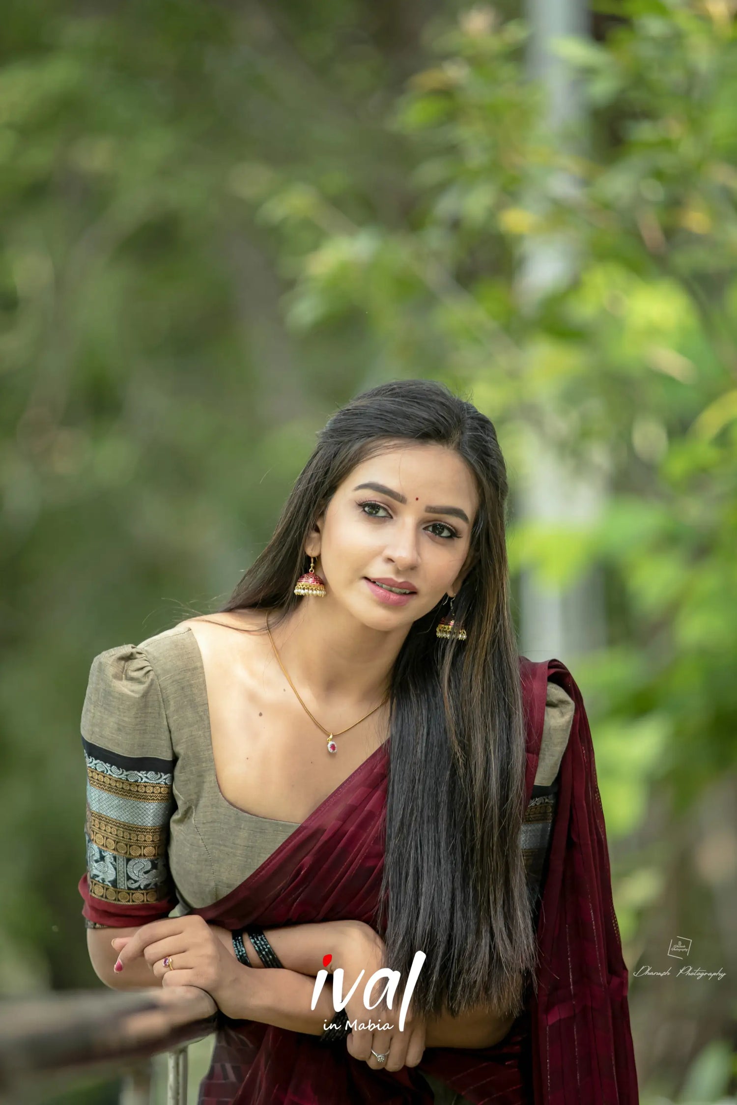 Padmaja - Greyish Brown And Dark Maroon Cotton Halfsaree Half Sarees